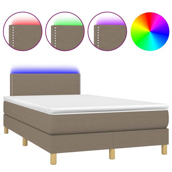 vidaXL Cama box spring colch&atilde;o/LED 120x190cm tecido cinza-acastanhado