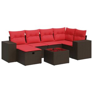 vidaXL 7 pcs conjunto de sof&aacute;s jardim c/ almofad&otilde;es vime PE castanho