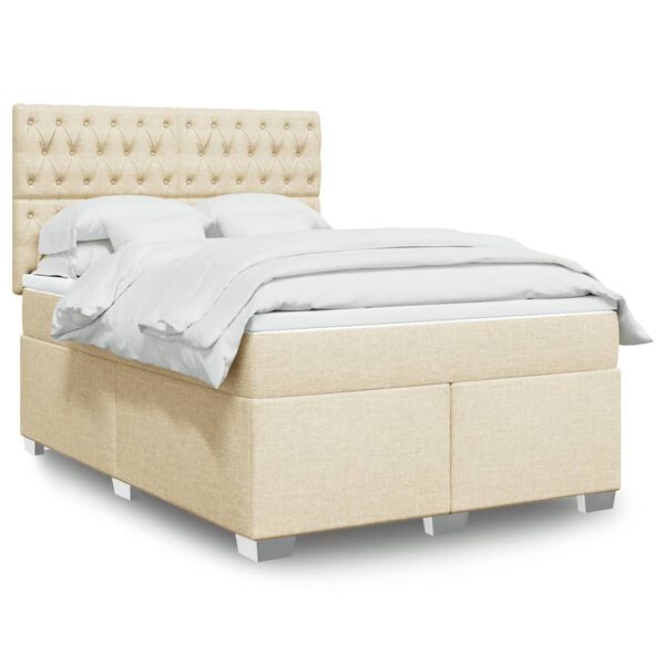 vidaXL Cama com molas/colch&atilde;o 140x190 cm tecido cor creme