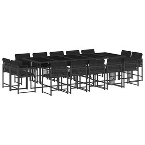 vidaXL 15 pcs conjunto de jantar p/jardim com almofad&otilde;es vime PE preto