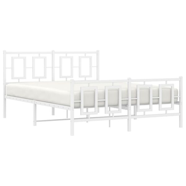 vidaXL Estrutura de cama com cabeceira e p&eacute;s 135x190 cm metal branco
