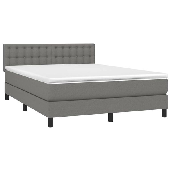 vidaXL Cama com molas/colch&atilde;o 140x190 cm tecido cinzento-escuro