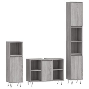 vidaXL 3 pcs Conjunto m&oacute;veis casa de banho madeira proc. cinza sonoma