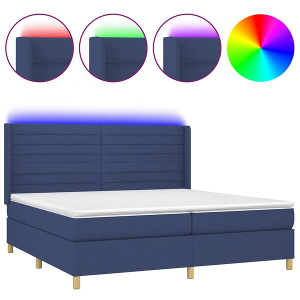 vidaXL Cama box spring c/ colch&atilde;o e LED 200x200 cm tecido azul
