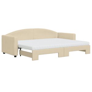 vidaXL Sof&aacute;-cama c/ gavet&atilde;o e colch&otilde;es 80x200 cm tecido cor creme