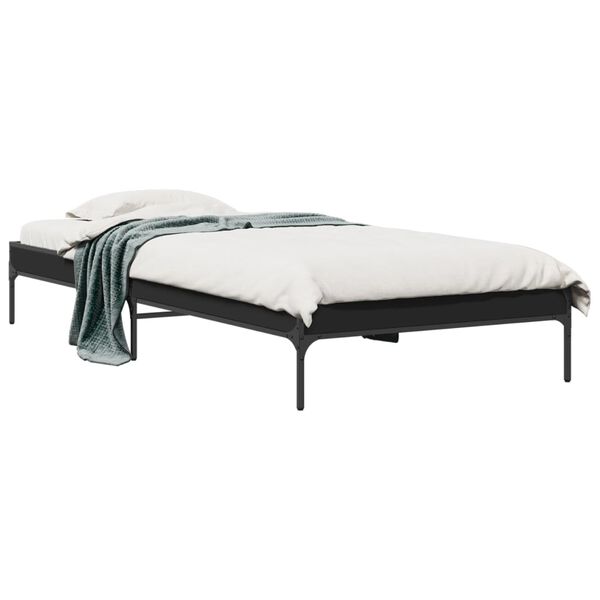 vidaXL Estrutura de cama 90x190 cm derivados de madeira e metal preto