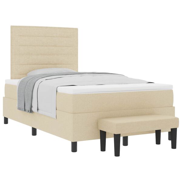 vidaXL Cama Box com colch&atilde;o com cabeceira Creme 120 x 190 cm tecido
