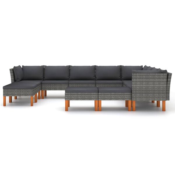 vidaXL 12 pcs conjunto lounge de jardim c/ almofad&otilde;es vime PE cinzento