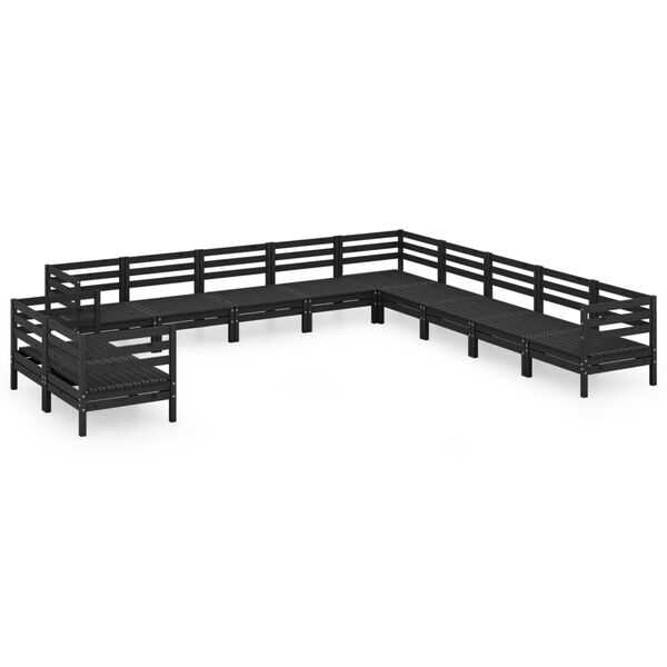 vidaXL 11 pcs conjunto lounge de jardim pinho maci&ccedil;o preto