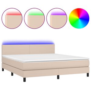 vidaXL Cama box spring c/colch&atilde;o/LED 160x200cm couro artif. cappuccino