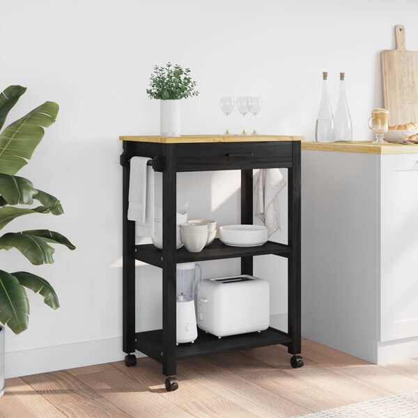 vidaXL Carrinho de Cozinha Liso Preto 60 x 40 x 88,5 cm