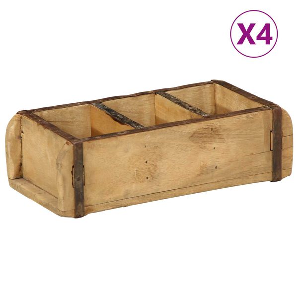 vidaXL Tabuleiro com armazenamento 4 pcs Castanho 30 x 14 x 9 cm