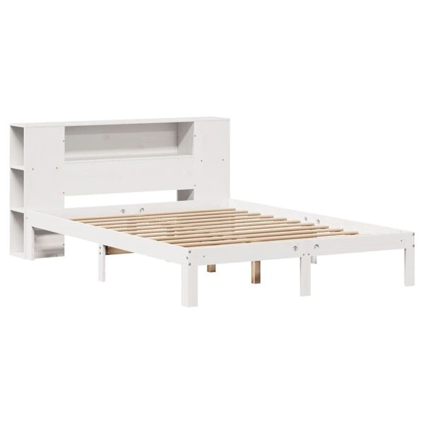 vidaXL Cama com estante sem colch&atilde;o 140x200 cm pinho maci&ccedil;o branco