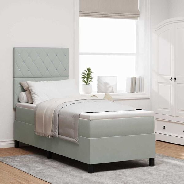 vidaXL Cama Box com colch&atilde;o Cinzento-claro 80 x 200 cm tecido