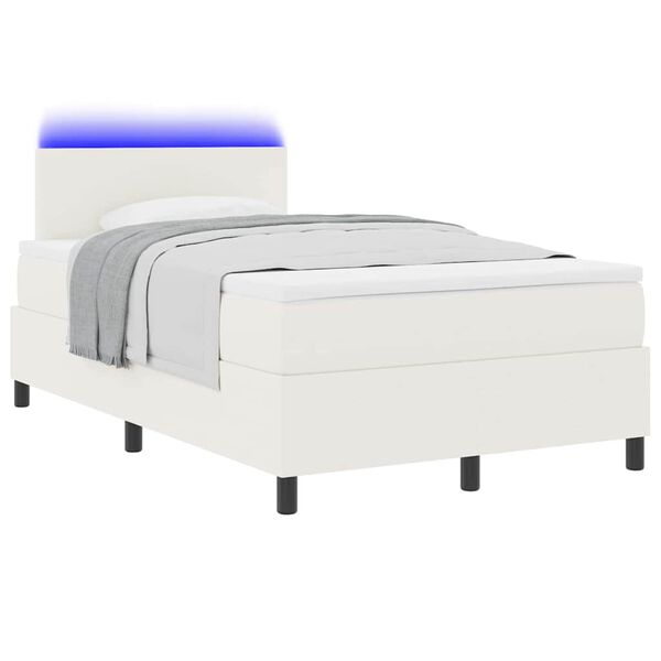 vidaXL Cama Box com luzes de tira LED Creme e Branco 203 x 120 x 88 cm