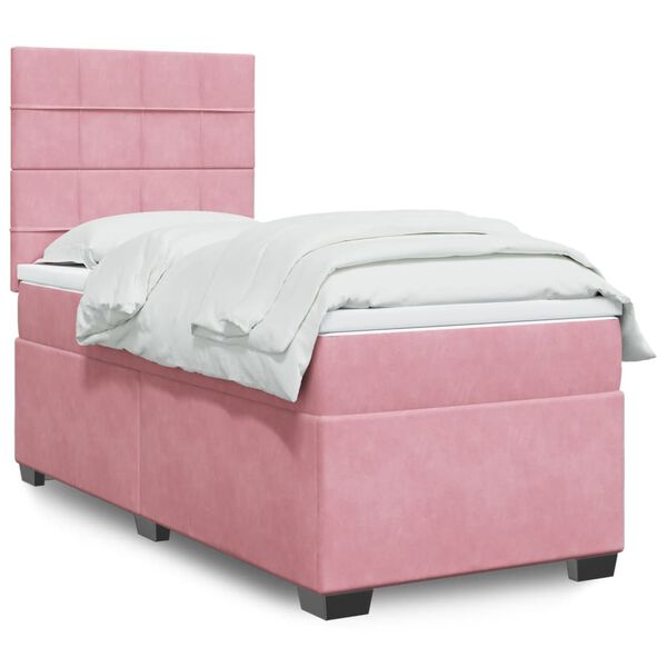 vidaXL Cama com molas/colch&atilde;o 90x200 cm veludo rosa