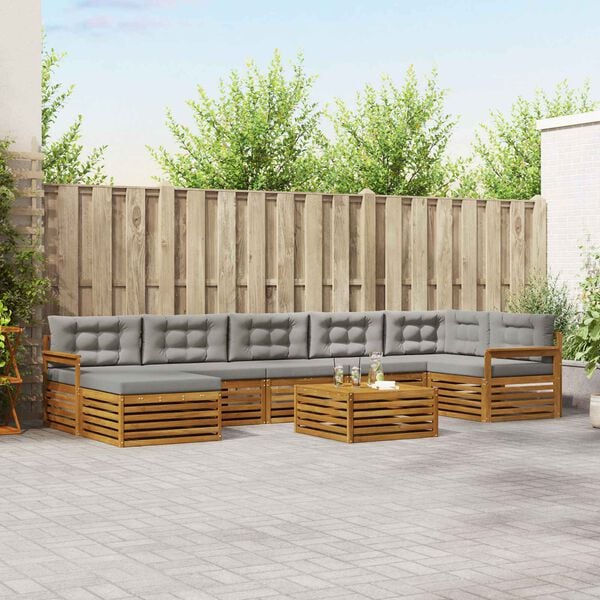 vidaXL Conjunto de Sof&aacute;s para Exterior 8 pcs Cinza Natural e Claro