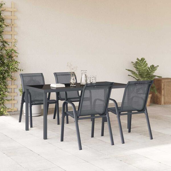 vidaXL Cadeiras de jardim empilh&aacute;veis 4 pcs textilene cinzento