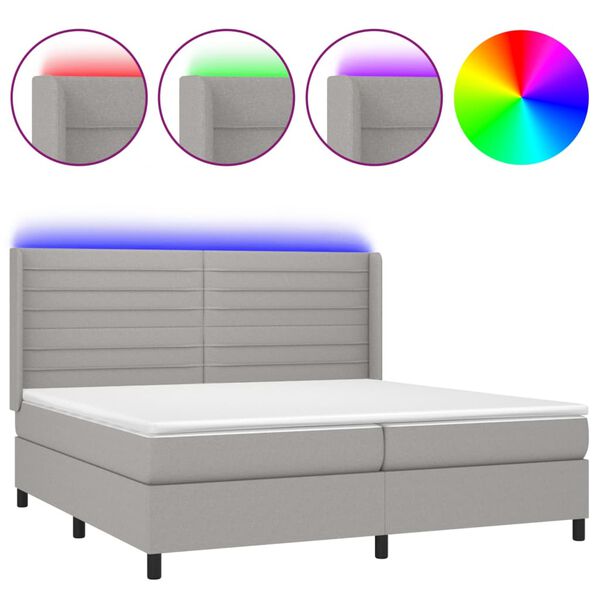 vidaXL Cama box spring c/ colch&atilde;o e LED 200x200 cm tecido cinza-claro