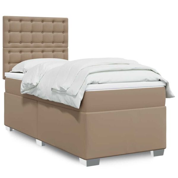 vidaXL Cama com molas/colch&atilde;o 90x200 cm couro artificial cappuccino