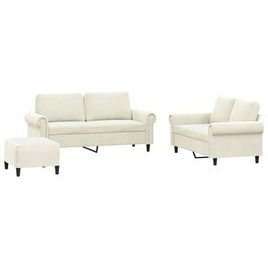 vidaXL 3 pcs conjunto de sof&aacute;s com almofad&otilde;es veludo cor creme