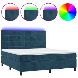 vidaXL Cama box spring c/ colch&atilde;o/LED 180x200 cm veludo azul-escuro