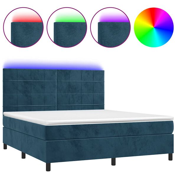 vidaXL Cama box spring c/ colch&atilde;o/LED 180x200 cm veludo azul-escuro