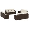 vidaXL 12 pcs conjunto de sof&aacute;s jardim com almofad&otilde;es vime PE castanho