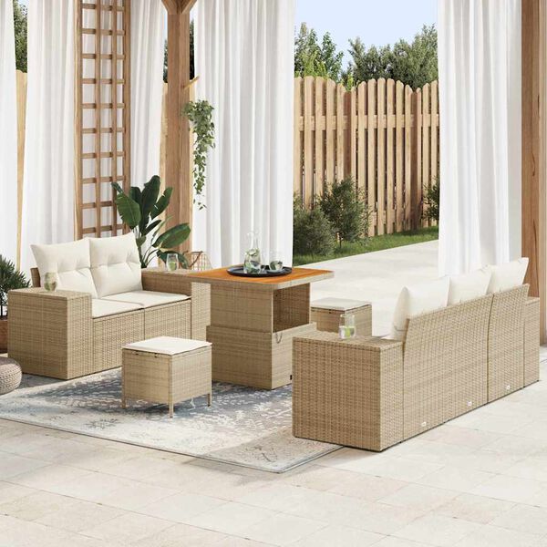 vidaXL Conjunto de Sof&aacute; de Jardim com almofada 8 pcs Bege e Creme