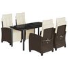 vidaXL 5 pcs conjunto jantar p/ jardim c/ almofad&otilde;es vime PE castanho