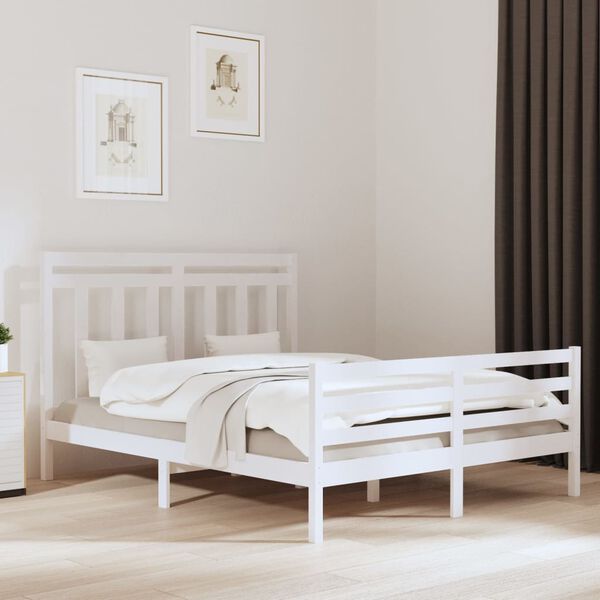 vidaXL Estrutura de cama 160x200 cm madeira maci&ccedil;a branco