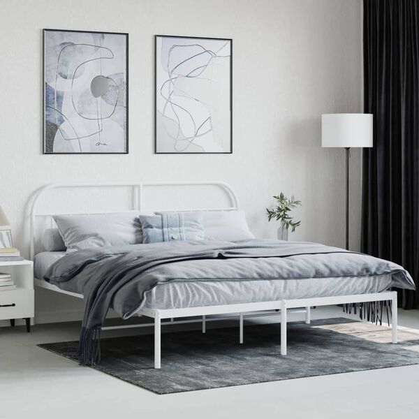 vidaXL Estrutura de cama com cabeceira 180x200 cm metal branco