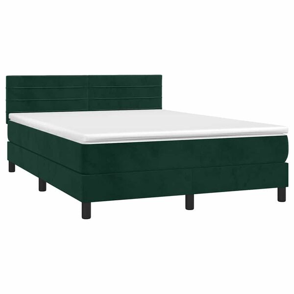 vidaXL Cama com molas/colch&atilde;o 140x200 cm veludo verde-escuro