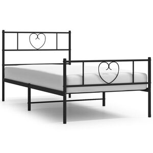 vidaXL Estrutura de cama com cabeceira e p&eacute;s 75x190 cm metal preto