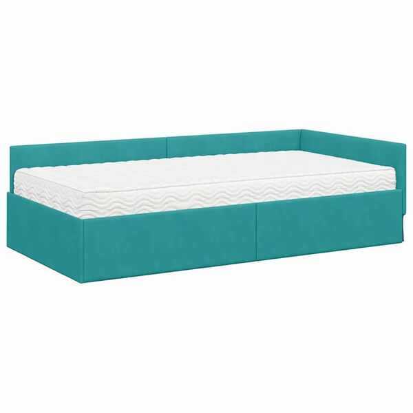 vidaXL Estrutura de Cama de Canto com Colch&atilde;o 2 pcs Turquesa Veludo