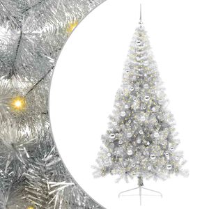 vidaXL &Aacute;rvore de Natal Artificial Pr&eacute;-iluminada Prateado 210 cm PET