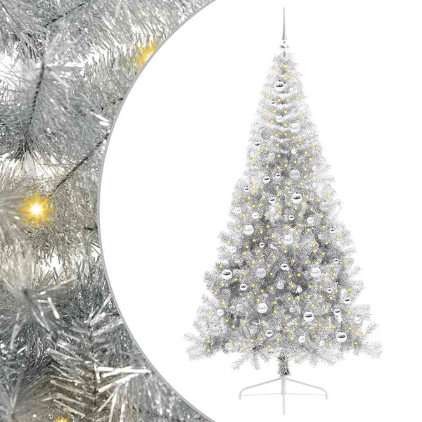 vidaXL &Aacute;rvore de Natal Artificial Pr&eacute;-iluminada Prateado 210 cm PET