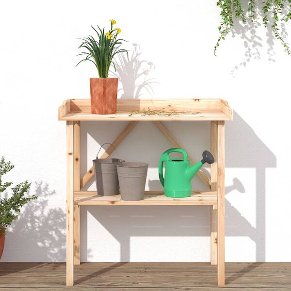 vidaXL Mesa apoio p/ plantas c/ prateleira 78x38x82,5 cm abeto maci&ccedil;o