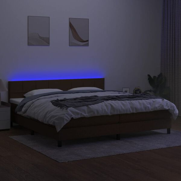 vidaXL Cama box spring c/ colch&atilde;o/LED 200x200cm tecido castanho-escuro
