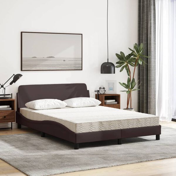 vidaXL Cama com colch&atilde;o Dover 120x200 cm tecido castanho-escuro