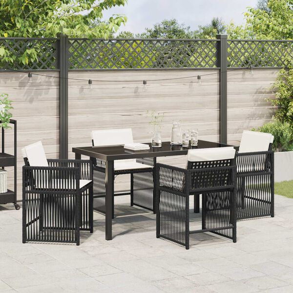 vidaXL Conjunto de Jantar para Jardim 5 pcs Preto vime PE