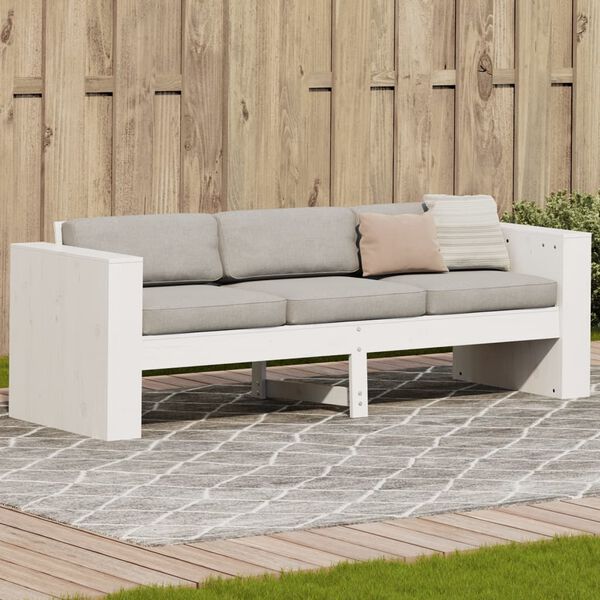 vidaXL Sof&aacute; de 3 lugares para jardim 189x60x62 cm pinho maci&ccedil;o branco