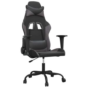 vidaXL Cadeira gaming massagens couro artificial preto e cinzento