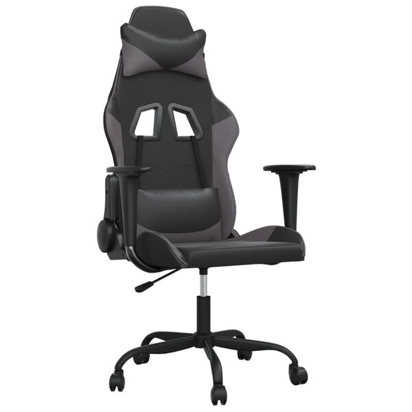 vidaXL Cadeira gaming massagens couro artificial preto e cinzento