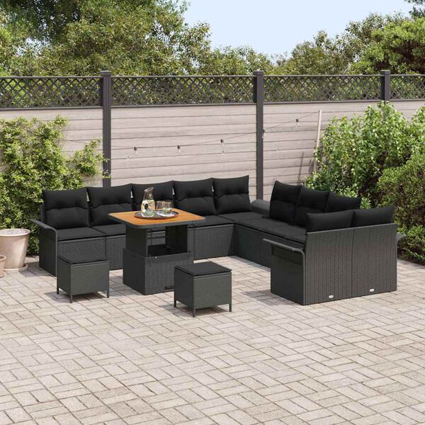 vidaXL Conjunto de Sofá de Jardim 13 pcs Preto vime PE