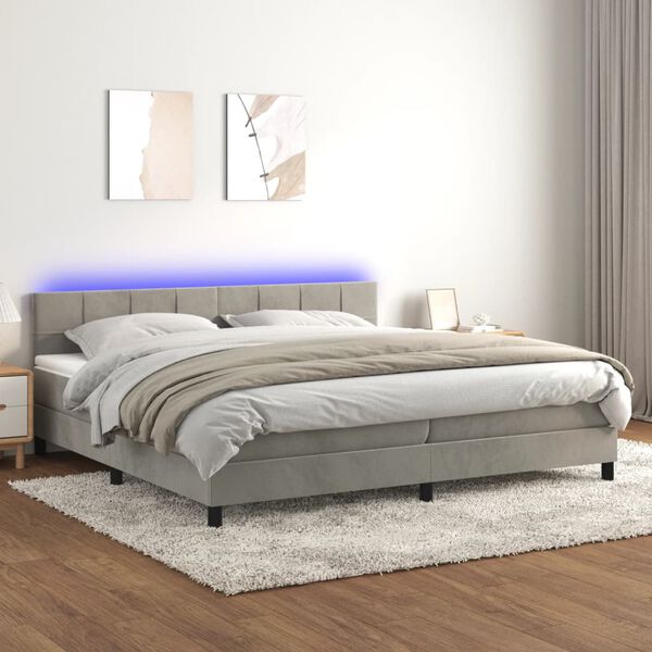 vidaXL Cama box spring c/ colch&atilde;o/LED 200x200 cm veludo cinzento-claro