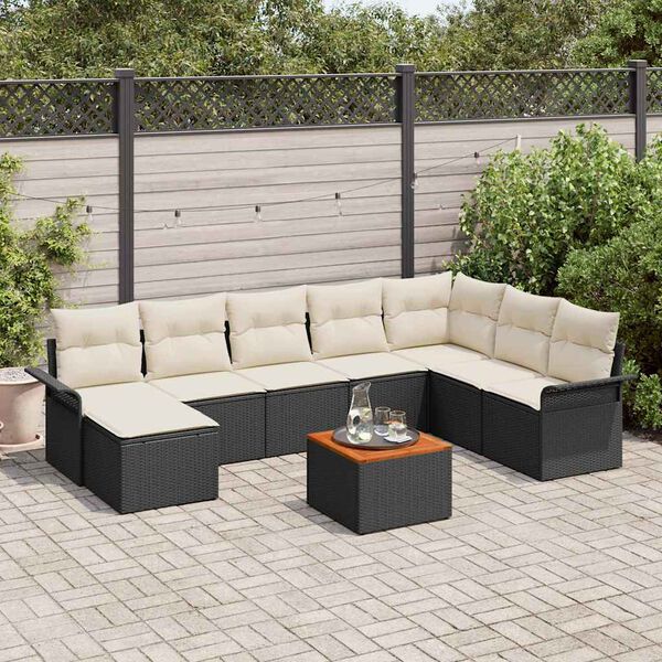 vidaXL Conjunto de Sof&aacute; de Jardim com almofada 9 pcs Preto vime PE