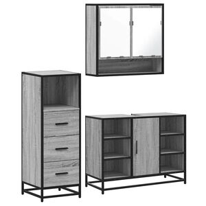 vidaXL 3 pcs Conjunto m&oacute;veis casa de banho madeira proc. cinza sonoma