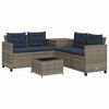 vidaXL Sof&aacute; de jardim em formato de L com mesa e almofadas, em rattan sint&eacute;tico cinza