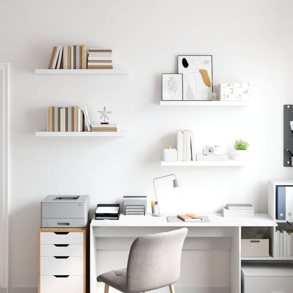 vidaXL Prateleiras parede suspensas 4 pcs 80x23,5x3,8cm MDF branco